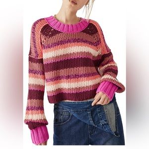 FREE PEOPLE Women’s Cropped Devon Sweater Fuchsia Rose Size: XS